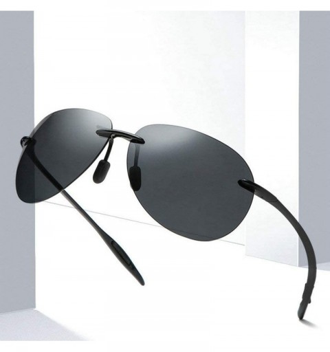Rimless Sunglasses Polarized rimless Pilot eyeglasses Vintage Ultra light Men Driving Mirror UV400 - Black - CQ18S75G6OZ $19.07