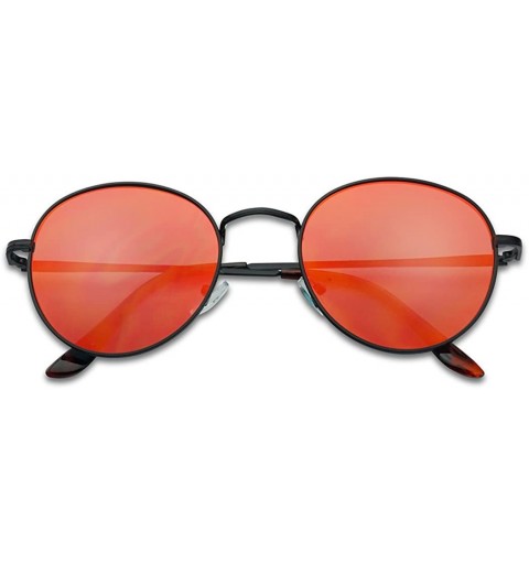 Oversized Colorful Classic Vintage Round Flat Lens Lennon Style Sunglasses - Black Frame - Fire Red - C218067ZD6E $8.44