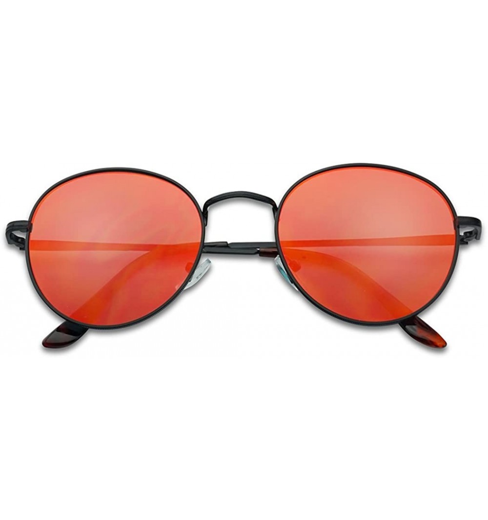 Oversized Colorful Classic Vintage Round Flat Lens Lennon Style Sunglasses - Black Frame - Fire Red - C218067ZD6E $8.44