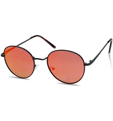 Oversized Colorful Classic Vintage Round Flat Lens Lennon Style Sunglasses - Black Frame - Fire Red - C218067ZD6E $8.44