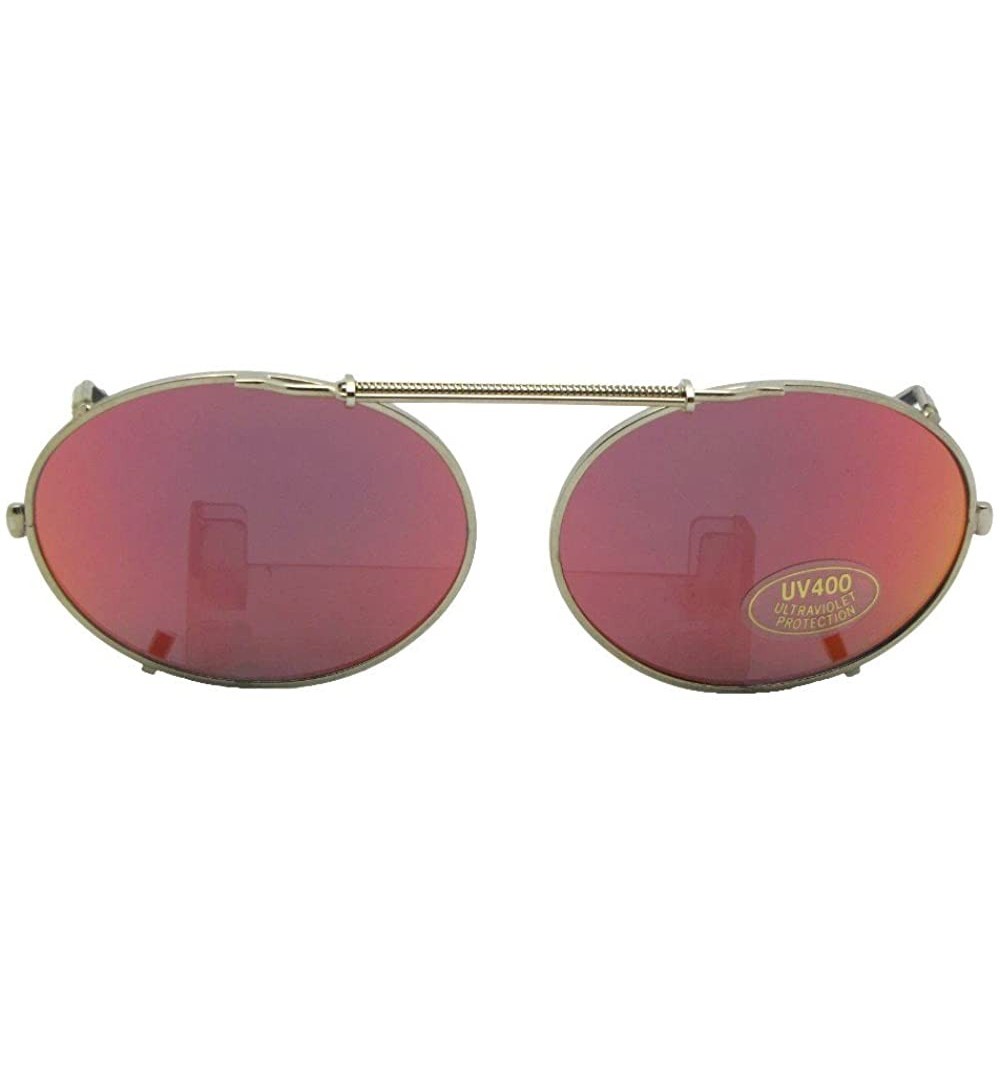 Oval Oval Color Mirror Lens Non Polarized Clip on Sunglass - Gold Frame-red Mirror Lens - C9189N5C634 $13.10