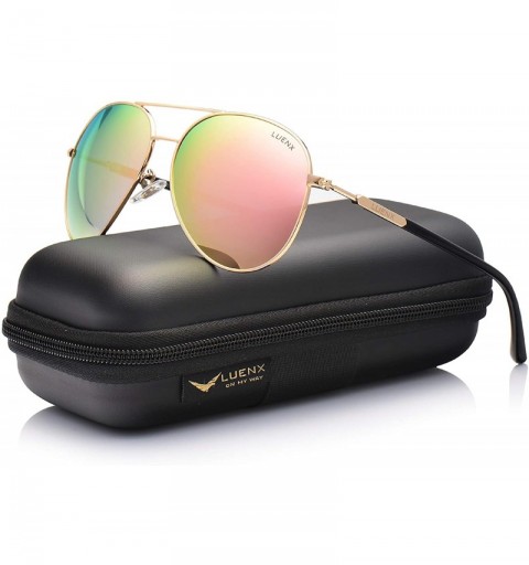 Aviator Aviator Sunglasses for Women Polarized Mirror with Case - UV 400 Protection 60MM - 15-pink/Size2.36 Inches - CT12I61P...