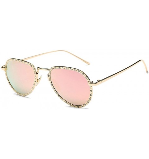 Oval Luxury Sunglasses Women's Designer Designer Diamond Women Handmade Rhinestone Sunglasses Women - Pink - CT193CLWXIL $27.23