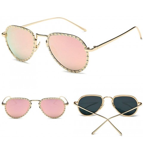 Oval Luxury Sunglasses Women's Designer Designer Diamond Women Handmade Rhinestone Sunglasses Women - Pink - CT193CLWXIL $16.02