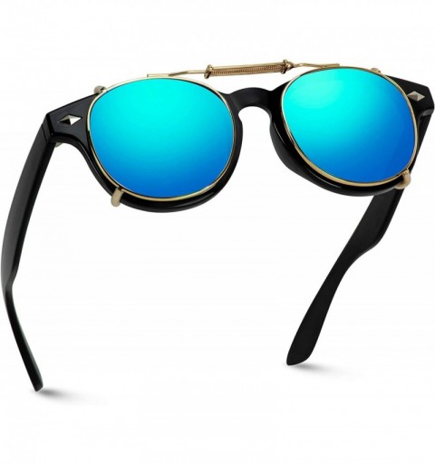 Aviator Fashion Vintage Clip On Lens Retro Sunglasses - Mirrored Green - CV12MX2S74G $26.49