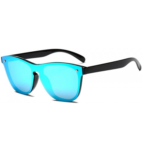 Round Blenders Sunglasses Polarized Sunglasses - Rimless Mirrored Lens Sunglasses JH9004 - Black Frame Blue Mirror - CA18L4ZS...