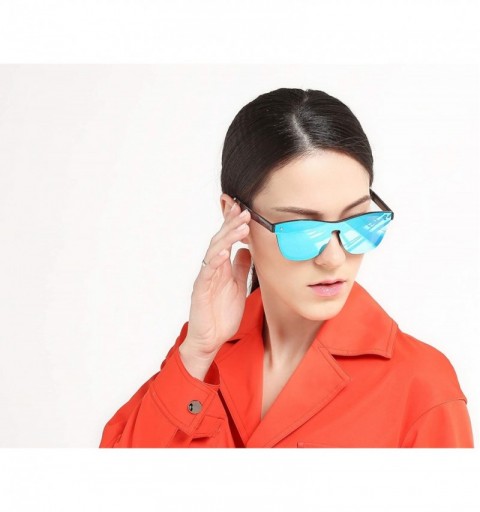 Round Blenders Sunglasses Polarized Sunglasses - Rimless Mirrored Lens Sunglasses JH9004 - Black Frame Blue Mirror - CA18L4ZS...