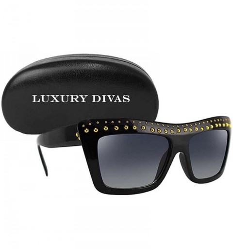 Rectangular Rectangular Gold Studded Sunglasses With Hard Case - Black - CJ12HPNQZQ9 $19.13