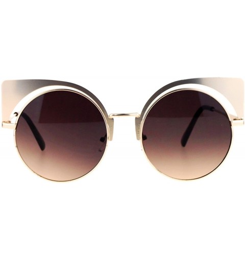 Round Womens Round Cateye Sunglasses Oversized Metal Wing Top Frame - Gold - CM187924ZUO $8.28
