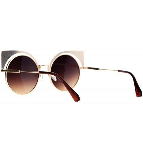 Round Womens Round Cateye Sunglasses Oversized Metal Wing Top Frame - Gold - CM187924ZUO $8.28