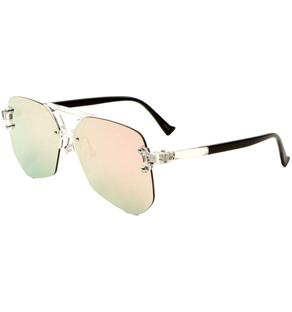 Rimless Color Mirror Clear Frame Rimless Geometric Aviator Sunglasses - Rose Gold - CU190ML3HKK $11.63