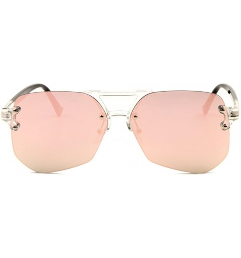 Rimless Color Mirror Clear Frame Rimless Geometric Aviator Sunglasses - Rose Gold - CU190ML3HKK $11.63
