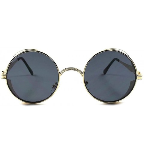 Shield Vintage Retro Side Shields Steampunk Round Sunglasses- Gold - CC188OQ9OI6 $13.46