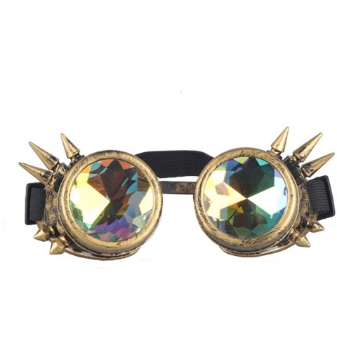 Round Retro Victorian Steampunk Goggles Rainbow Prism Kaleidoscope Glasses - Brass(spike) - C118SQ2C2CC $15.91