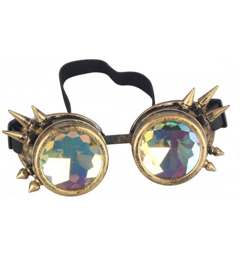 Round Retro Victorian Steampunk Goggles Rainbow Prism Kaleidoscope Glasses - Brass(spike) - C118SQ2C2CC $15.91