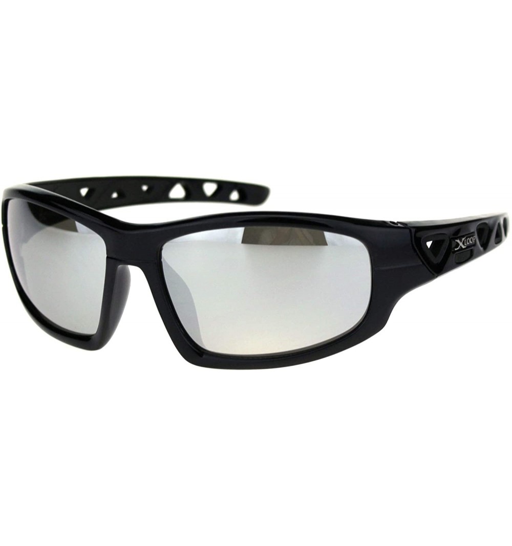 Rectangular Xloop Sunglasses Mens Sports Shades Oval Rectangular Wrap Around UV 400 - Shiny Black - CN18UI9Q5TA $9.25