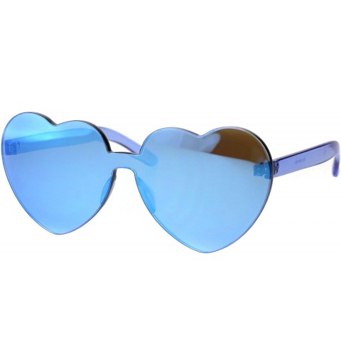 Rimless Monoblock Heart Shape Sunglasses Womens Fashion Mirror Lens UV 400 - Blue - C218GZU8QGA $10.76