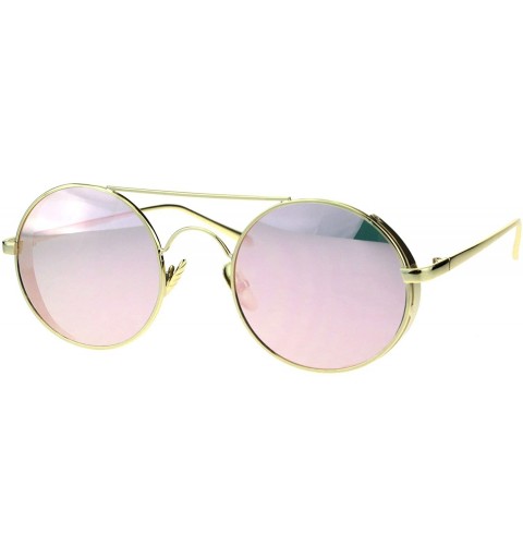 Round Round Circle Lens Flat Top Bridge Metal Rim Hippie Sunglasses - Gold Pink - CX18EW6SAN5 $15.34