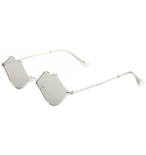 Aviator Women's Kiss Sexy Lips Slim Metal Wire Frame Aviator Sunglasses - Silver Metallic Frame - C018UOWOMEH $14.00