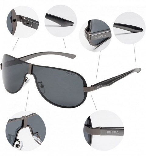 Aviator Polarized Sunglasses Men Outdoor Oversized Goggles Sports Sun Glasses - Grey Lens/Gun Frame - CK187AQOZ25 $11.19