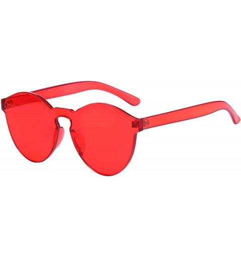 Round Rimless Tinted Sunglasses Transparent Candy Color Glasses - Red - CE18Q9QX7WN $28.32