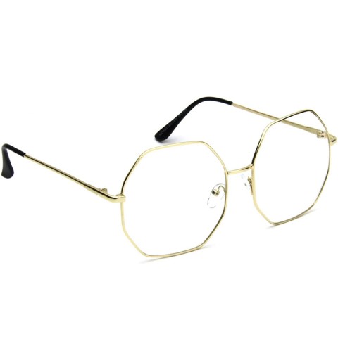 Oversized Oversized Octagon Vintage Eyeglasses Large Clear Lens - Gold + Clear Lens - C618EOL80A4 $24.26