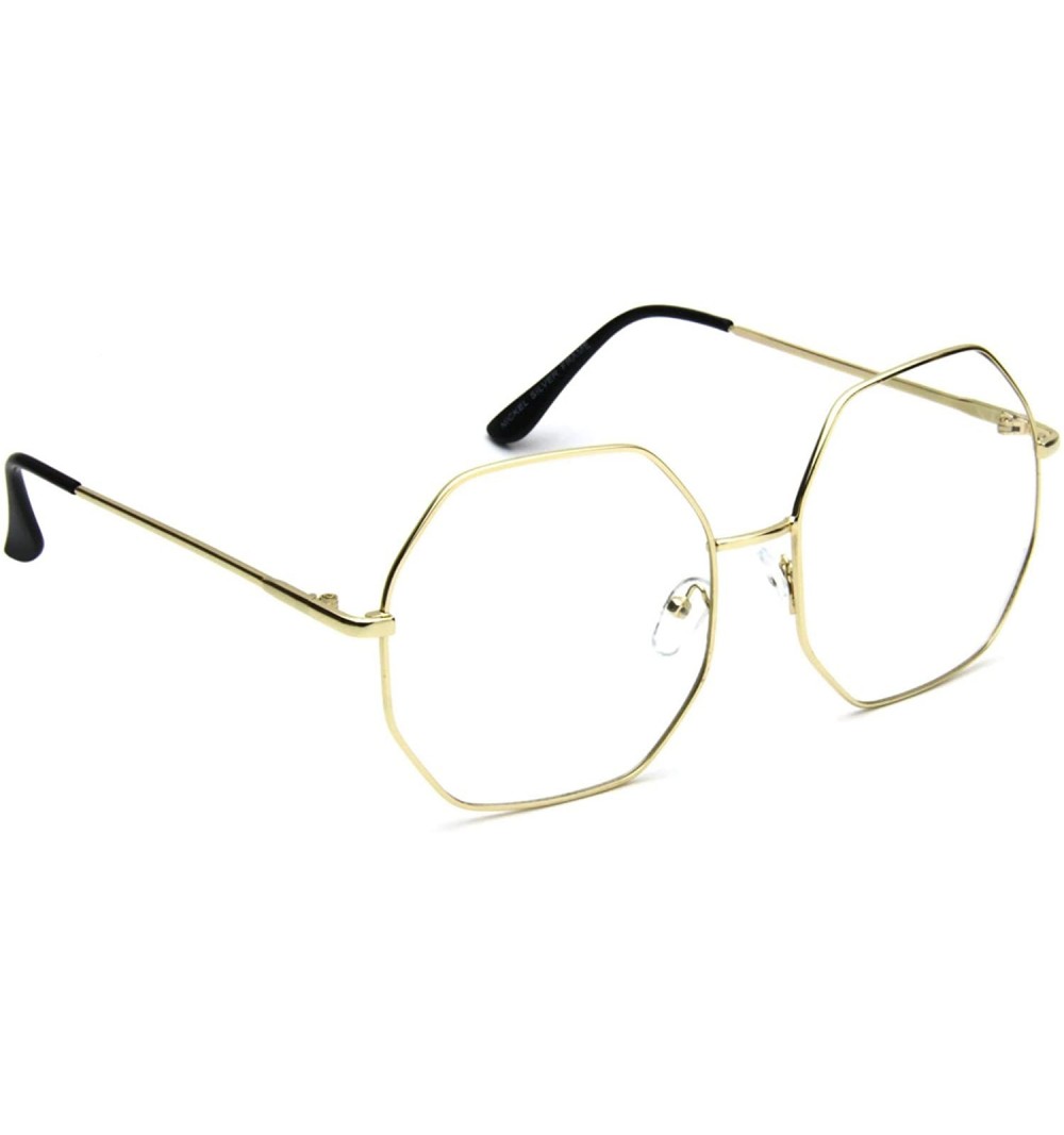 Oversized Oversized Octagon Vintage Eyeglasses Large Clear Lens - Gold + Clear Lens - C618EOL80A4 $14.76