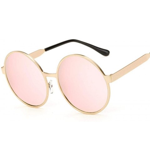 Aviator 2019 Round Sunglasses Women Brand Designer Metal Female Pink Mirror Sun 4 - 5 - CR18YQU4MHS $11.15
