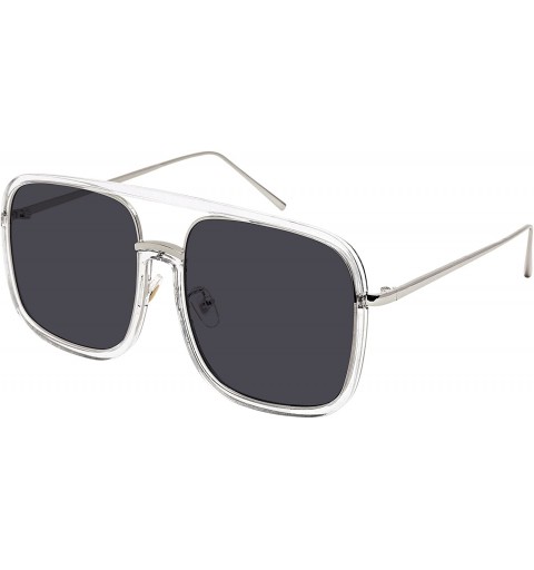 Square Men Women Sleek Classic Square Plastic Sunnies w/Flat Lens E3102 - Solid Lens-clear+silver Frame/Grey - C9189EGLU7Y $1...