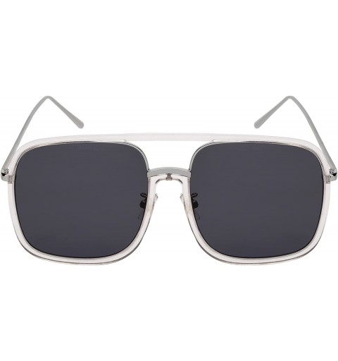 Square Men Women Sleek Classic Square Plastic Sunnies w/Flat Lens E3102 - Solid Lens-clear+silver Frame/Grey - C9189EGLU7Y $1...