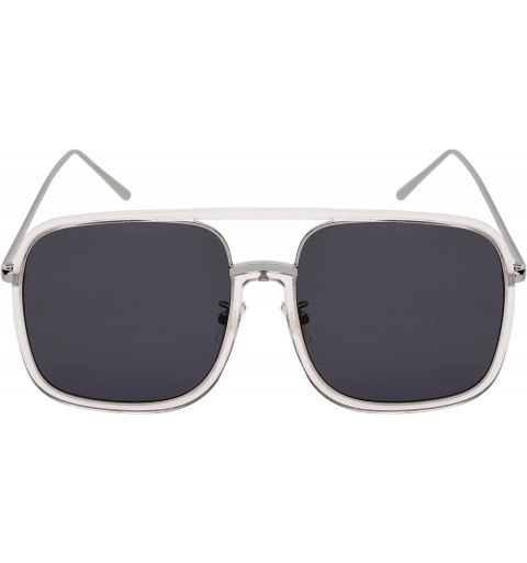 Square Men Women Sleek Classic Square Plastic Sunnies w/Flat Lens E3102 - Solid Lens-clear+silver Frame/Grey - C9189EGLU7Y $1...