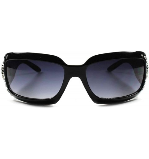 Wrap Bling Star Cowgirl Gorgeous Rhinestone Hot Womens Oversized Wrap Sunglasses - Black - CC18WZQGGHD $19.76