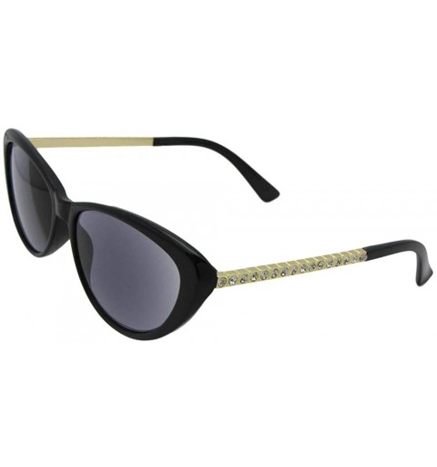 Cat Eye Cateye Rhinestone Womens Full Lens Reading Sunglasses R103 - Black/Gold Frame Gray Lenses - CQ18IK52I9C $19.26
