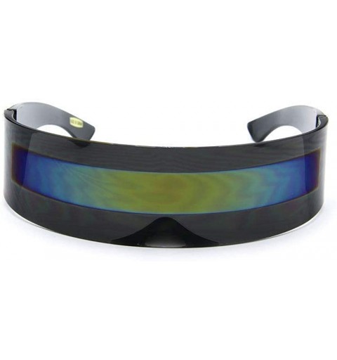 Wrap Futuristic Shield Sunglasses Monoblock Cyclops 100% UV400 - Black + Yellow - C518XSTR5S5 $8.90