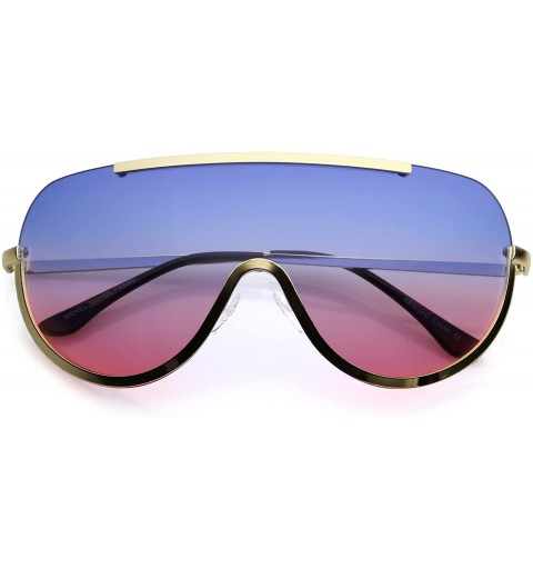 Semi-rimless Oversize Semi Rimless Metal Trim Gradient Colored Mono Lens Shield Sunglasses 65mm - Gold / Blue Pink - CV186TNA...