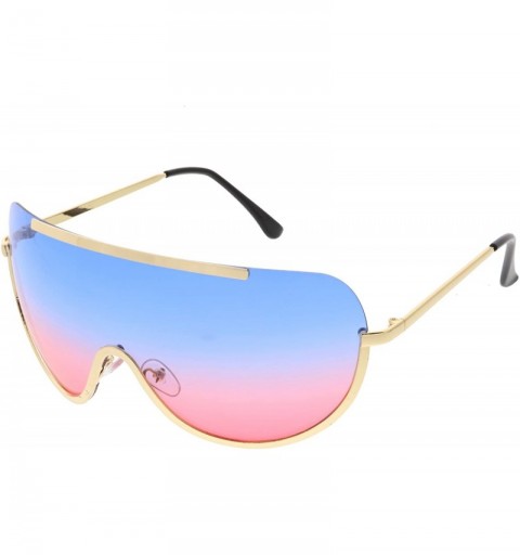 Semi-rimless Oversize Semi Rimless Metal Trim Gradient Colored Mono Lens Shield Sunglasses 65mm - Gold / Blue Pink - CV186TNA...