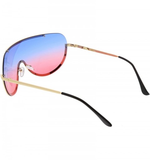 Semi-rimless Oversize Semi Rimless Metal Trim Gradient Colored Mono Lens Shield Sunglasses 65mm - Gold / Blue Pink - CV186TNA...