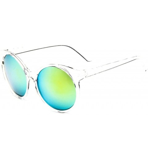 Oversized Women's Plastic Full Frame Iridium Mirrored Circle Lens Round Sunglasses - Clear+turquoise Lens - CB188XRUU6U $11.56