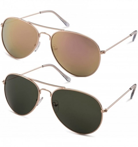 Round Classic Aviator Pilot Flat Lens Sunglasses For Men and Women with Protective Bag - 100% UV Protection - C1188CY95IT $17.61