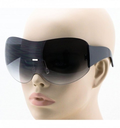 Square Big Huge Oversize Glasses Rimless Shield Visor Aviator Sunglasses Mirror Oceanic Tinted Lens - Black - CA11HWMETNP $10.46