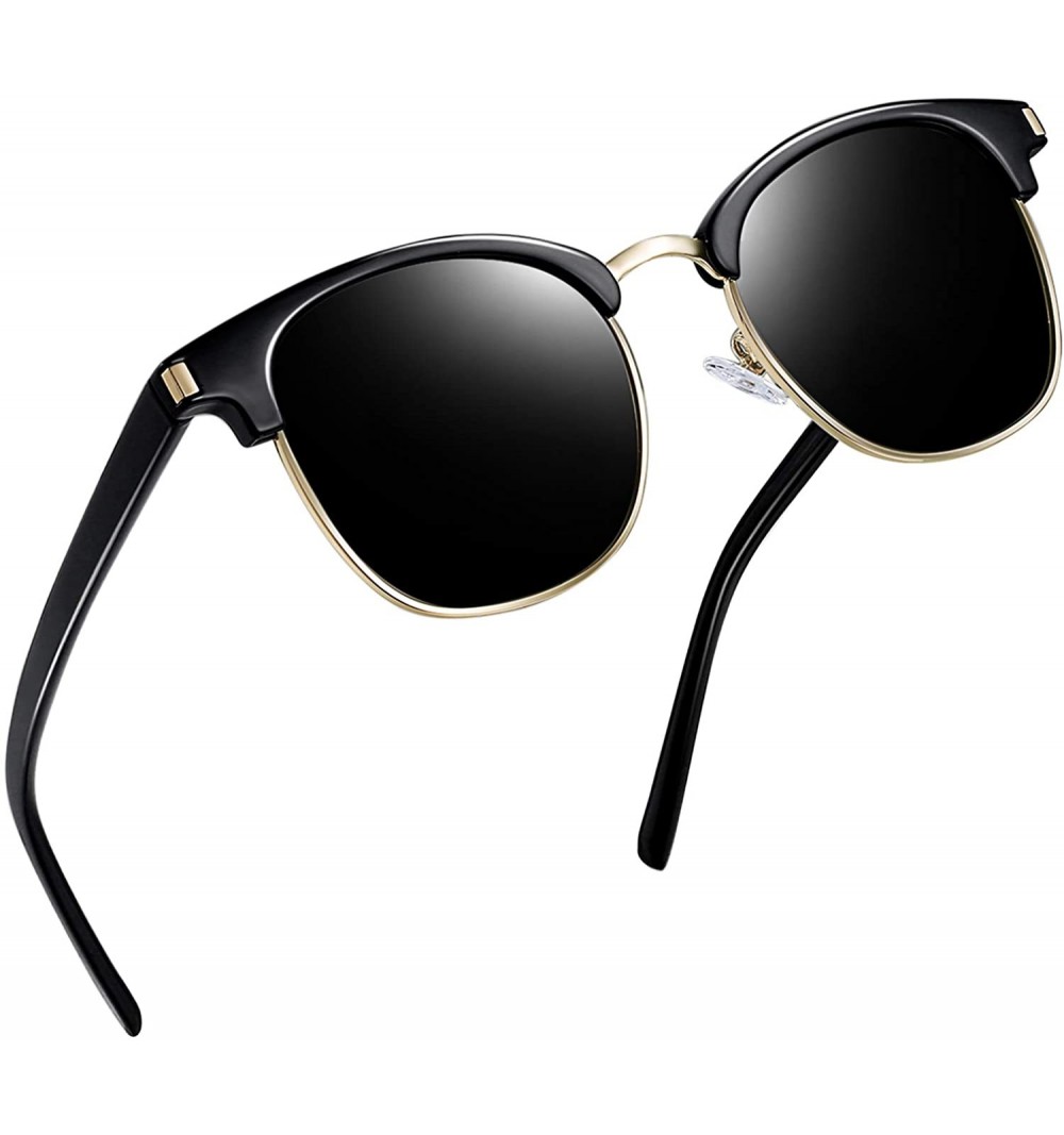 Oversized Semi Rimless Polarized Sunglasses Women Men Retro Brand Sun Glasses - Retro Black - C318QLQE388 $15.26