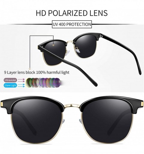 Oversized Semi Rimless Polarized Sunglasses Women Men Retro Brand Sun Glasses - Retro Black - C318QLQE388 $15.26