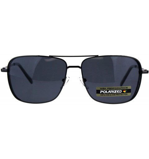 Rectangular Polarized Mens Rectangular Pilots Officer Metal Rim Sunglasses - Gunmetal Black - CV18CA9KUIK $16.54