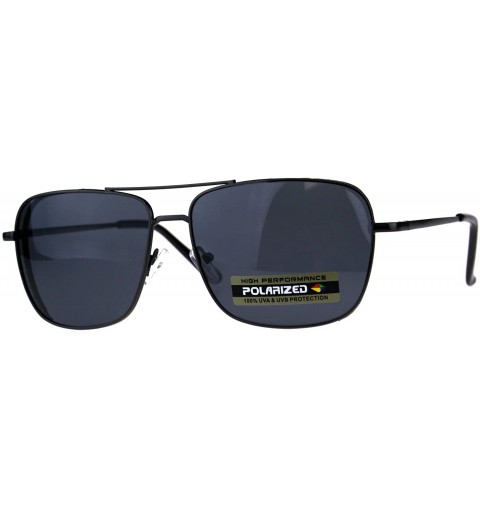 Rectangular Polarized Mens Rectangular Pilots Officer Metal Rim Sunglasses - Gunmetal Black - CV18CA9KUIK $16.54