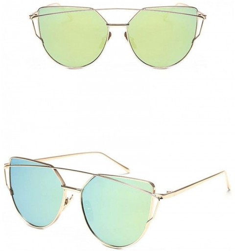 Goggle Women Fashion Twin-Beams Metal Frame Mirror Sunglasses Cat Eye Glasses - D - CH189Y73YO2 $11.41