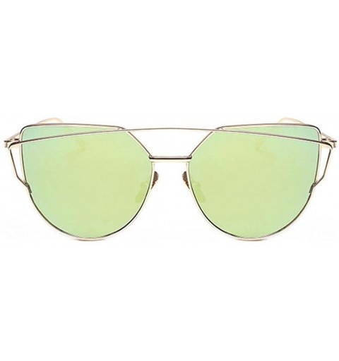 Goggle Women Fashion Twin-Beams Metal Frame Mirror Sunglasses Cat Eye Glasses - D - CH189Y73YO2 $11.41