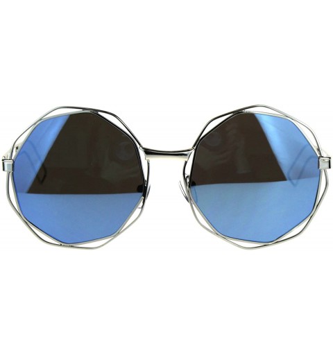 Round Hippie Groovy Octagonal Pimp Color Mirror Lens Sunglasses - Silver Blue - CC189IXMLRD $14.08