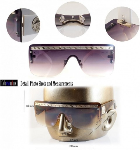Oversized Ultimate Hip Hop Pattern Gold Flat Top Shield Sunglasses A076 - Brown/ Brown - CX189RITLQS $11.96