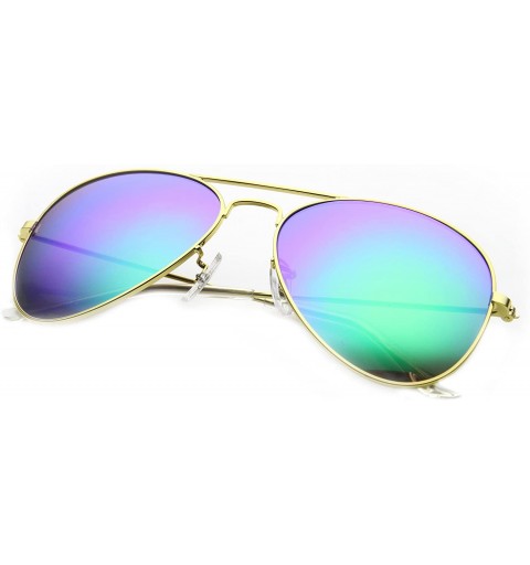 Aviator Premium Flash Mirror Lens Aviator Sunglasses (Nickel Plated Metal Frame) (Gold Midnight) - CH11S60U5LH $16.05