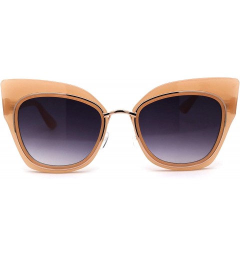 Butterfly Womens Double Rim Thick Cat Eye Retro Fashion Sunglasses - Peach Gold Smoke - CZ194O0DW0Z $18.15